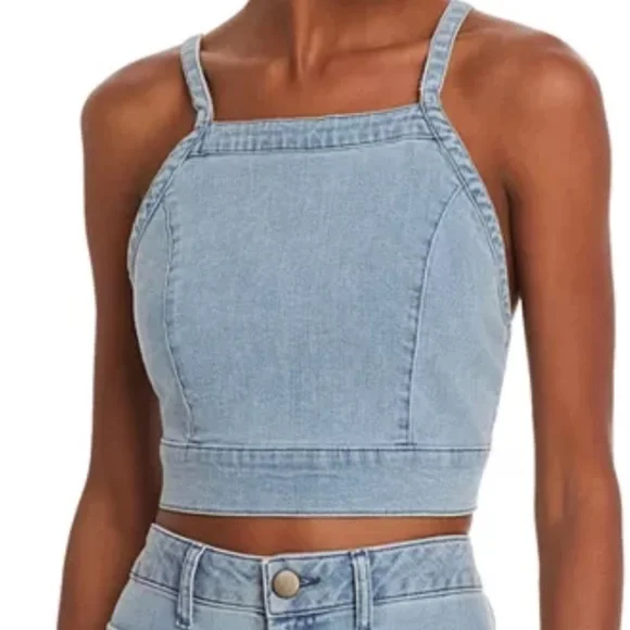 Show Me Your Mumu Fawcett Denim jean Crop Top open back high square neck small - Picture 1 of 10
